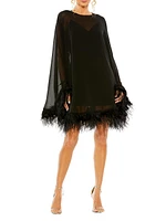 Feather-Trim Trapeze Minidress