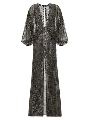 Sequin Balloon-Sleeve Gown