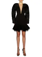 Pleated Sequin-Sleeve Minidress