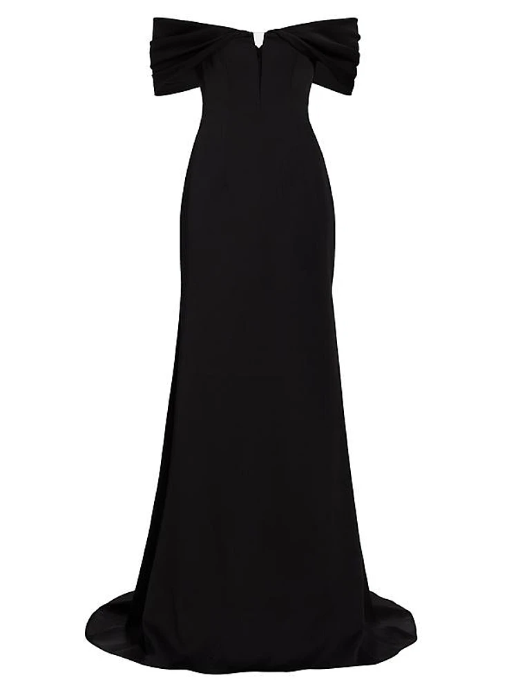 Sateen Crepe Off-The-Shoulder Gown