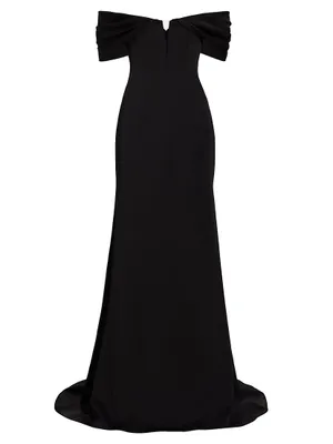 Sateen Crepe Off-The-Shoulder Gown