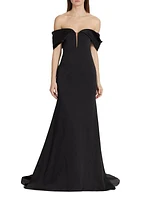 Sateen Crepe Off-The-Shoulder Gown