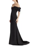 Sateen Crepe Off-The-Shoulder Gown