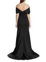 Sateen Crepe Off-The-Shoulder Gown