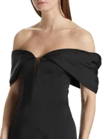 Sateen Crepe Off-The-Shoulder Gown