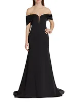 Sateen Crepe Off-The-Shoulder Gown