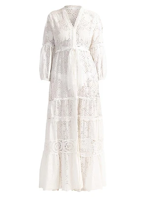 Santorini Eyelet Tiered Maxi Dress