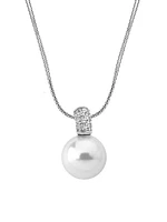 Exquisite Rhodium-Plate, Crystal & Faux Pearl Pendant Necklace