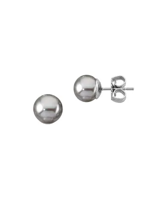 Lyra Rhodium-Plate & Faux Pearl Stud Earrings