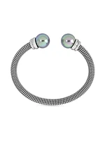 Tender Stainless Steel Mesh & Lab-Grown Pearl Bangle