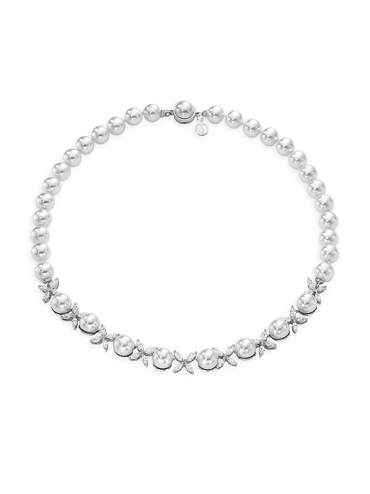 Venus Rhodium-Plated, Lab-Grown Pearls & Cubic Zirconia Necklace