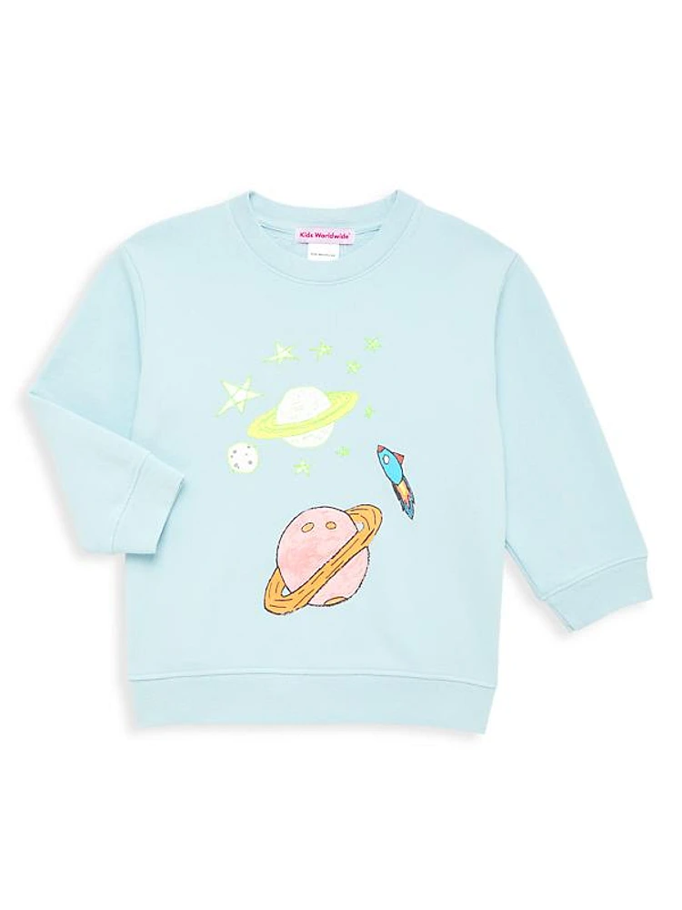 Little Kid's & Kid's All Over Space Crewneck Sweatshirt