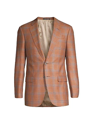 Textured Plaid Two-Button Wool Blazer