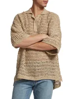 Oversized Crocheted Linen Polo Shirt