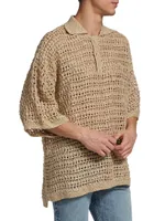 Oversized Crocheted Linen Polo Shirt