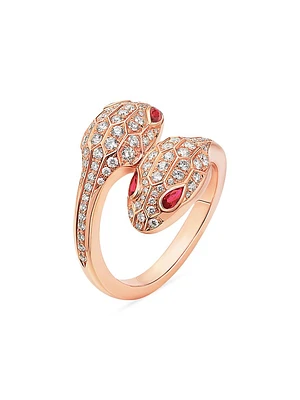 Serpenti Seduttori 18K Rose Gold, Rubellite & 0.56 TCW Diamond Bypass Ring