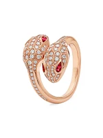 Serpenti Seduttori 18K Rose Gold, Rubellite & 0.56 TCW Diamond Bypass Ring