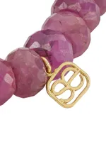 14K Yellow Gold, Pink Sapphire, & 0.36 TCW Diamond Beaded Stretch Bracelet