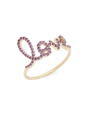 Large 14K Yellow Gold & Amethyst Love Script Ring