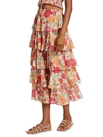 Camela Tiered Floral Midi-Skirt