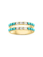 14K Yellow Gold, Turquoise, & 0.26 TCW Diamond Double-Band Ring