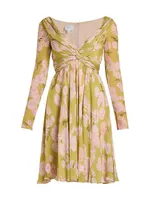 Floral Silk Twist-Front Dress