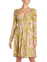 Floral Silk Twist-Front Dress