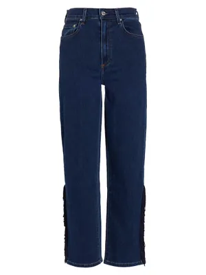 Sabine Fringe High-Rise Cropped Straight-Leg Jeans