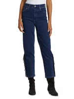 Sabine Fringe High-Rise Cropped Straight-Leg Jeans