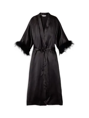 Mulberry Feather-Trim Silk Robe