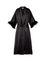 Mulberry Feather-Trim Silk Robe