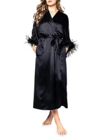 Mulberry Feather-Trim Silk Robe