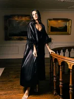 Mulberry Feather-Trim Silk Robe