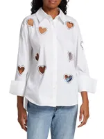 Finley Crystal-Embellished Heart Cut Out Shirt