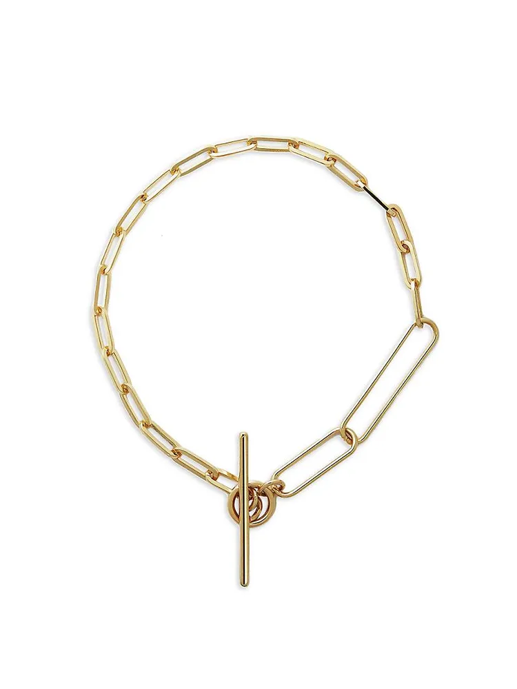 14K-Yellow-Gold Vermeil Mixed-Link Paper-Clip-Chain Bracelet