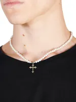 Fleury Cross Pendant Pearl Necklace