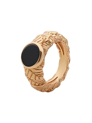 Unisex Gold-Plated Onyx Leaves Ring