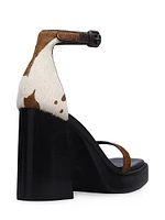 Matrix Cow-Print Calf Hair Platform Sandals