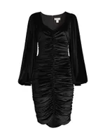 Ruched Velvet Knee-Length Dress