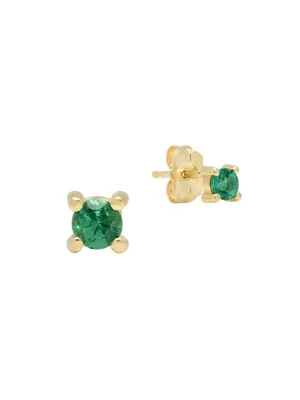 14K Yellow Gold & Emerald Stud Earrings