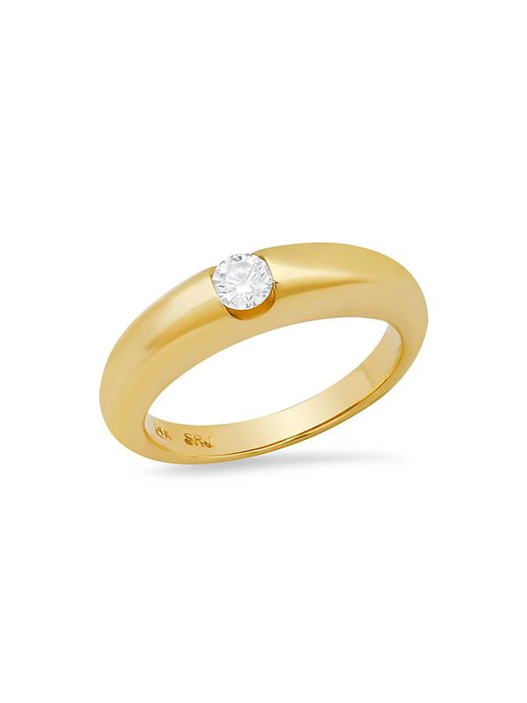 14K Yellow Gold & 0.16 TCW Diamond Domed Pinky Ring