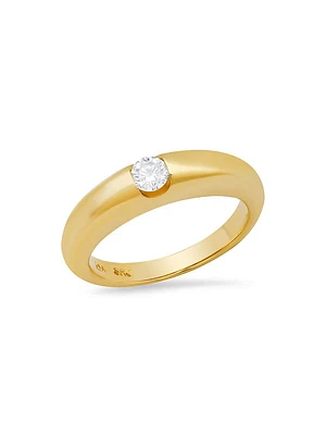 14K Yellow Gold & 0.16 TCW Diamond Domed Pinky Ring