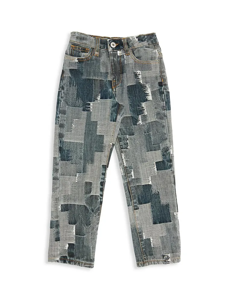 Little Boy's & Allover Patchwork Cross Denim Pants