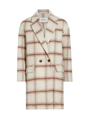 Plaid Wool-Blend Oversized Double-Breasted Coat