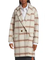 Plaid Wool-Blend Oversized Double-Breasted Coat