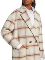 Plaid Wool-Blend Oversized Double-Breasted Coat