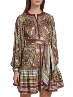 Printed Balloon-Sleeve Shirtdress