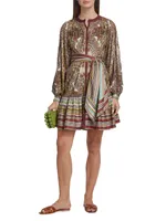 Printed Balloon-Sleeve Shirtdress