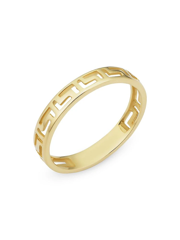 14K Yellow Solid Gold Greek Key Band Ring