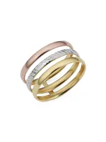 14K Yellow Solid Gold Triple Threat Ring